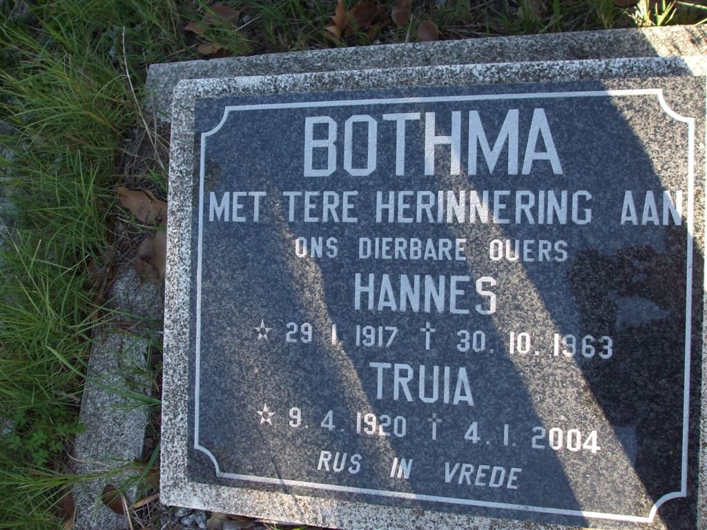 BOTHMA Hannes 1917-1963 &amp; Truia 1920-2004