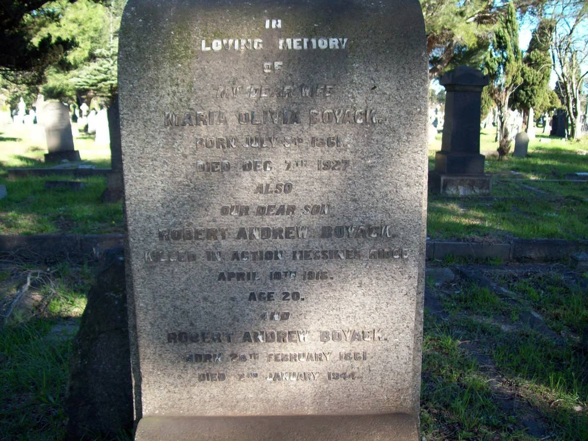 BOYACK Robert Andrew 1861-1944 &amp; Maria Olivia 1861-1927 :: BOYACK Robert Andrew -1916