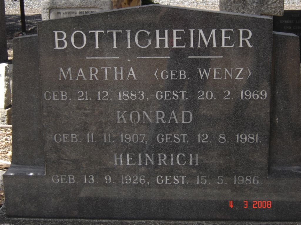 BOTTIGHEIMER Martha nee WENZ 1883-1969 :: BOTTIGHEIMER Konrad 1907-1981 :: BOTTIGHEIMER Heinrich 1926-1986