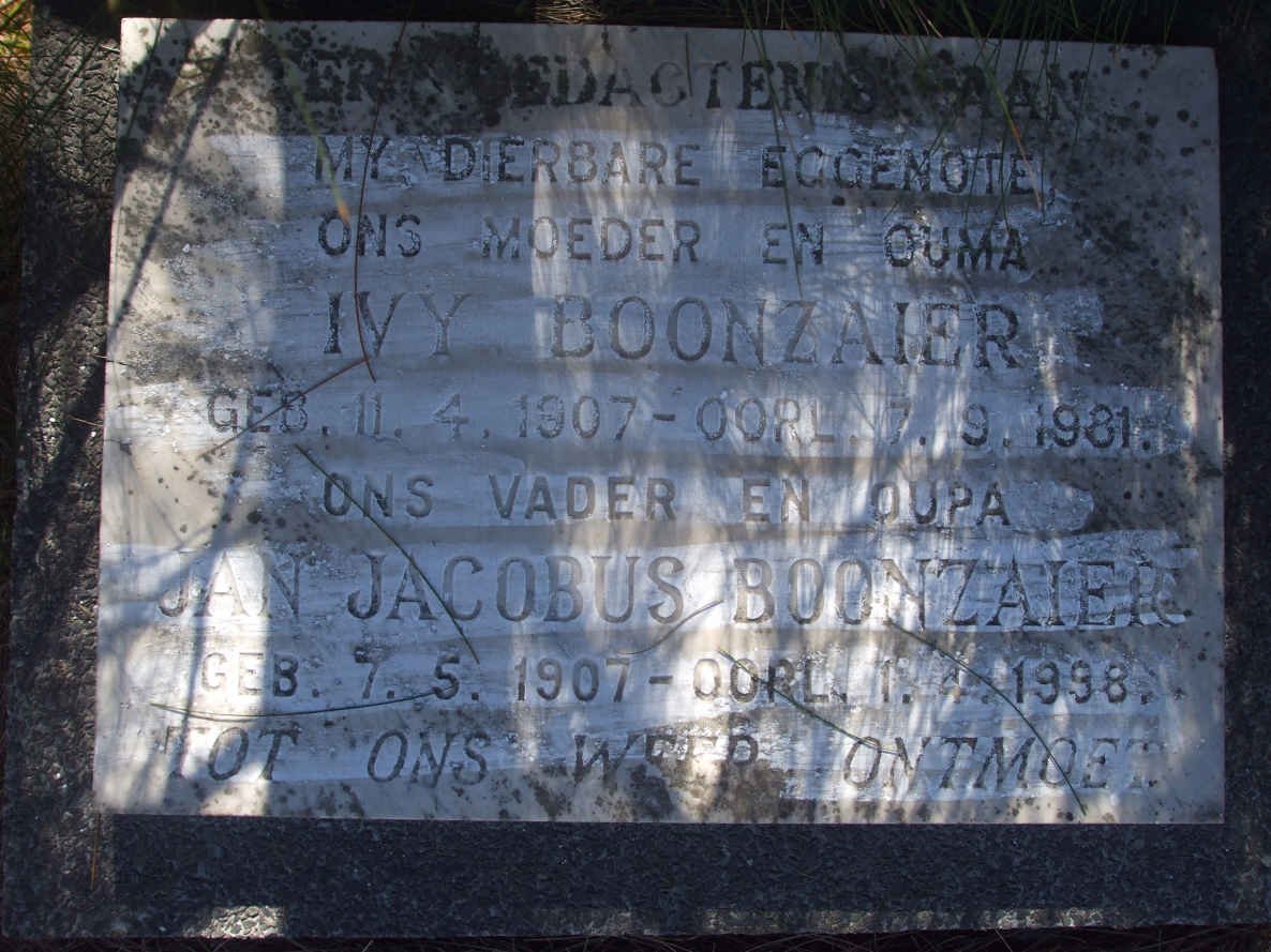 BOONZAIER Jacobus 1907-1998 &amp; Ivy 1907-1981