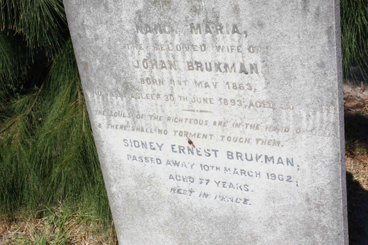 BRUKMAN Nancy Maria 1863-1893 :: BRUKMAN Sidney Ernest -1962