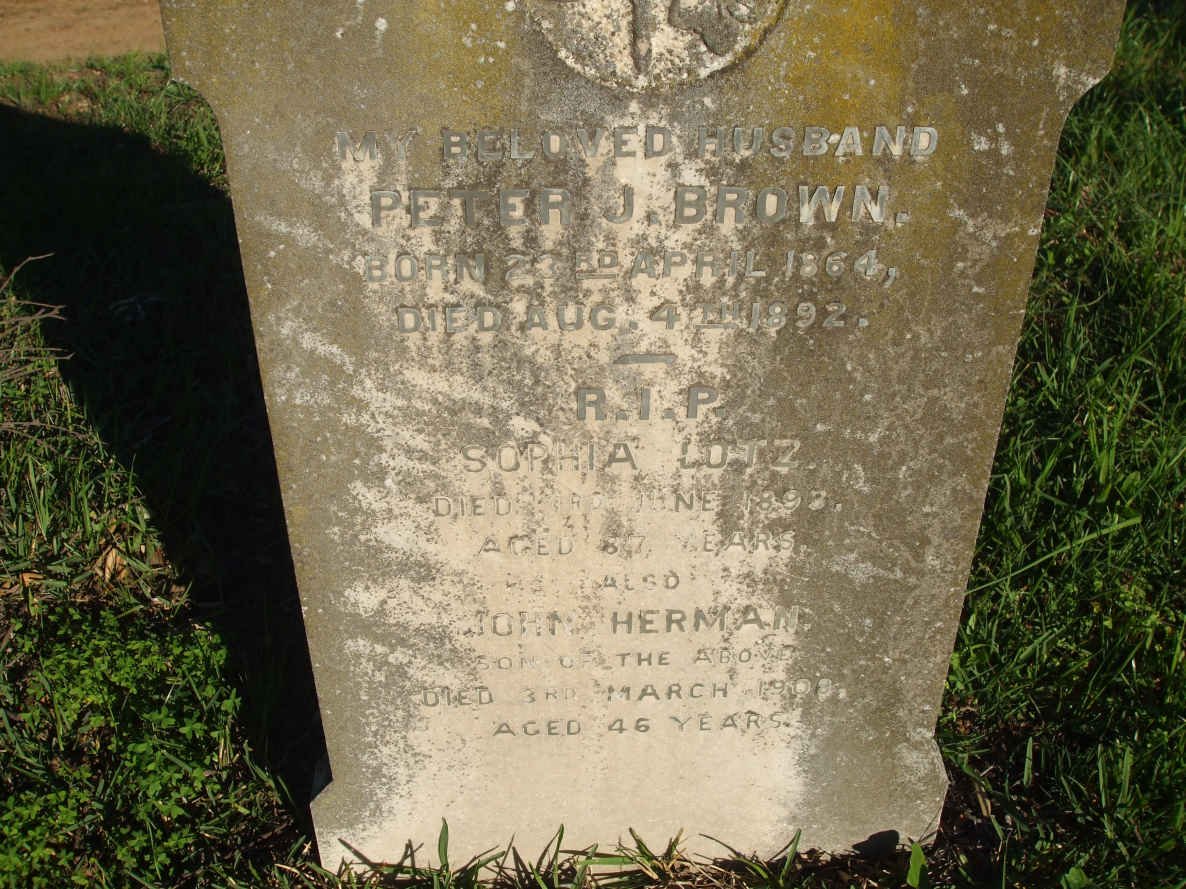BROWN Peter J. 1864-1892 :: LOTZ Sophia -1893 :: BROWN John Herman -1908