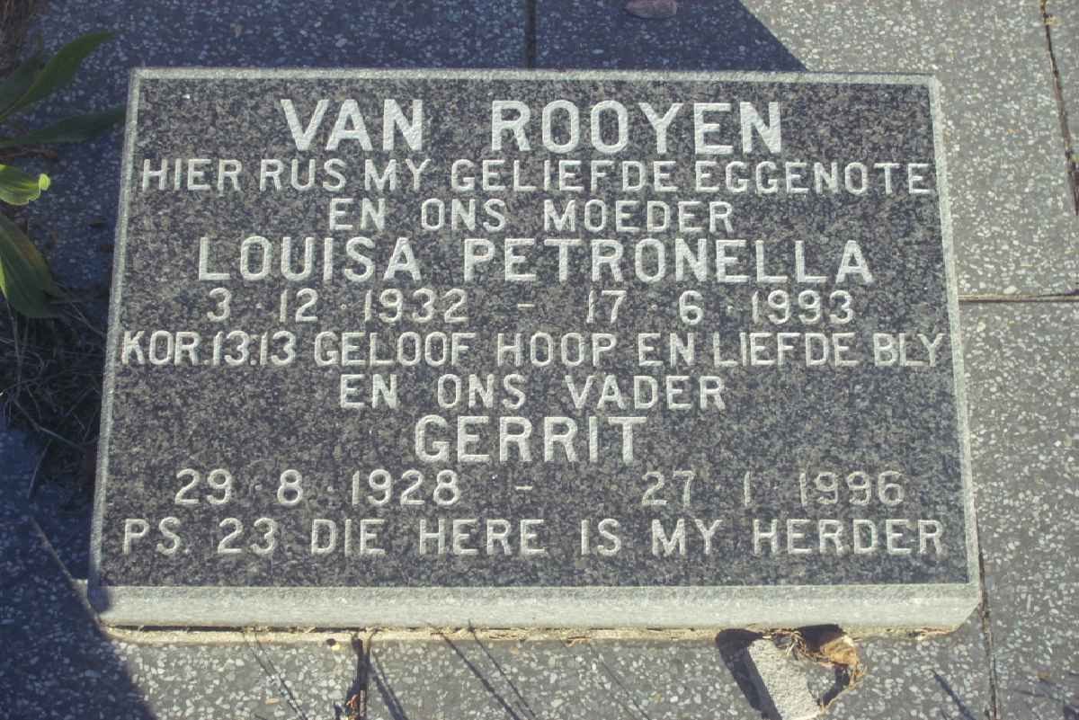 ROOYEN Gerrit, van 1928-1996 &amp; Louisa Petronella 1932-1993