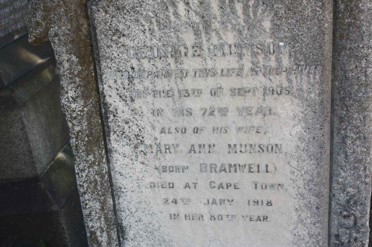 MUNSON George -1905 &amp; Mary Ann BRAMWELL -1918
