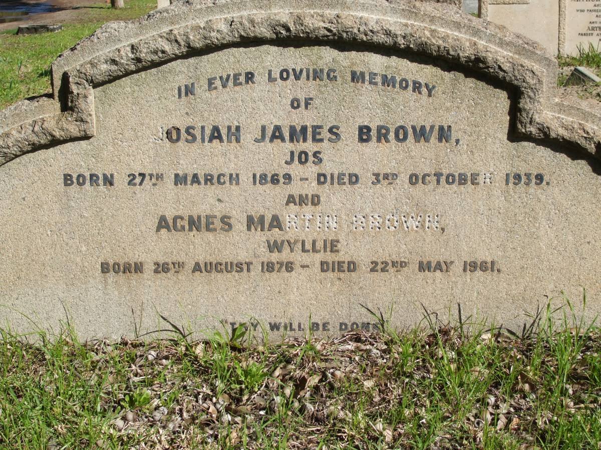 BROWN Josiah James 1869-1939 &amp; Agnes Martin WYLLIE 1876-1961