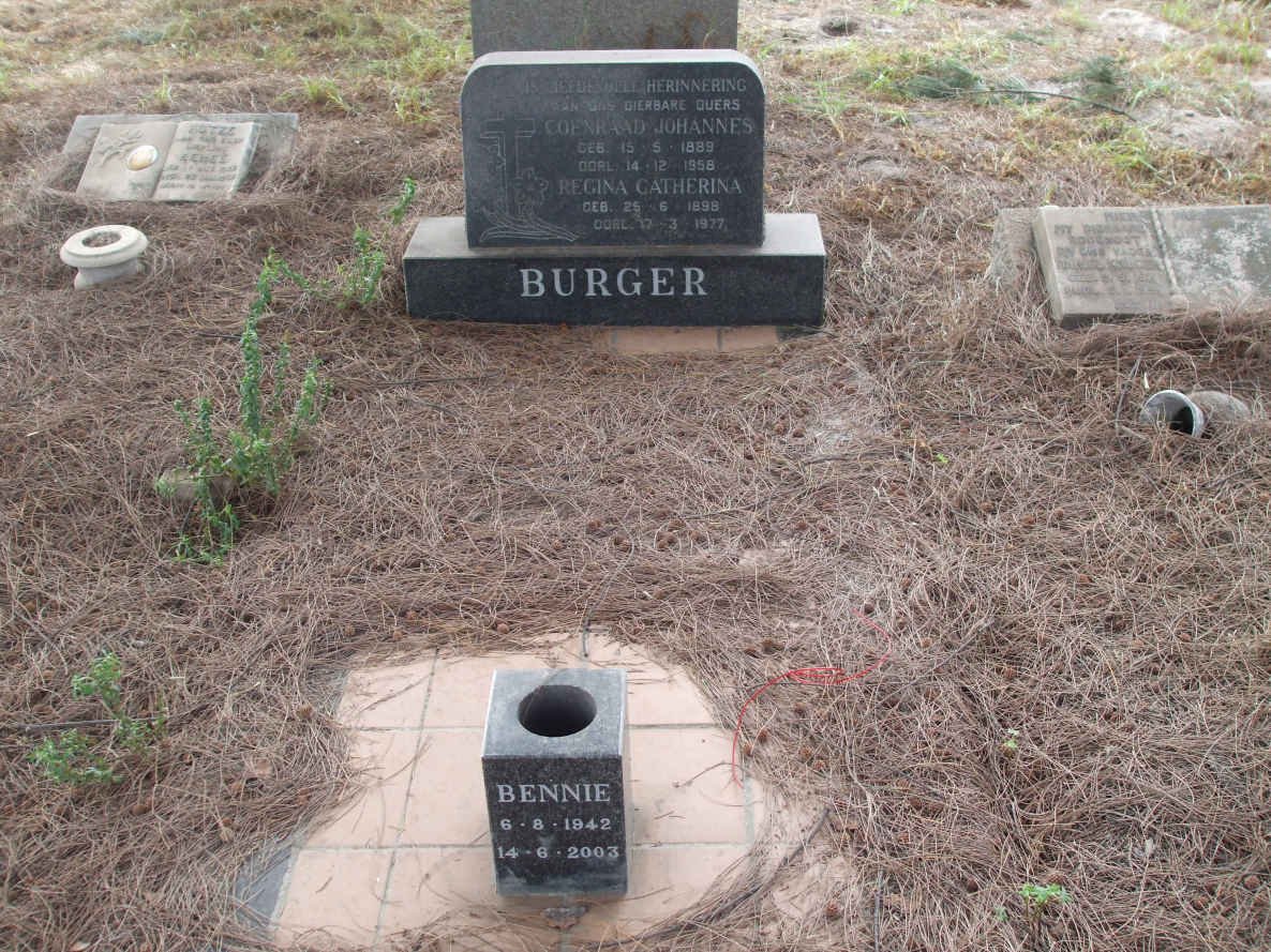 BURGER Coenraad Johannes 1889-1958 &amp; Regina Catherina 1898-1977 :: BURGER Bennie 1942-2003 :: BURGER Kitty 1930-1979