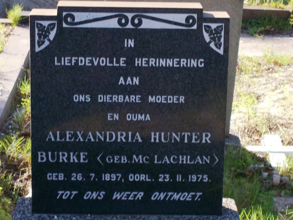 BURKE Alexandria Hunter nee McLACHLAN 1897-1975