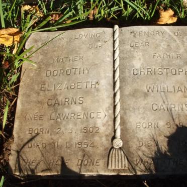 CAIRNS Christopher William 1895-1969 &amp; Dorothy Elizabeth LAWRENCE 1902-1954