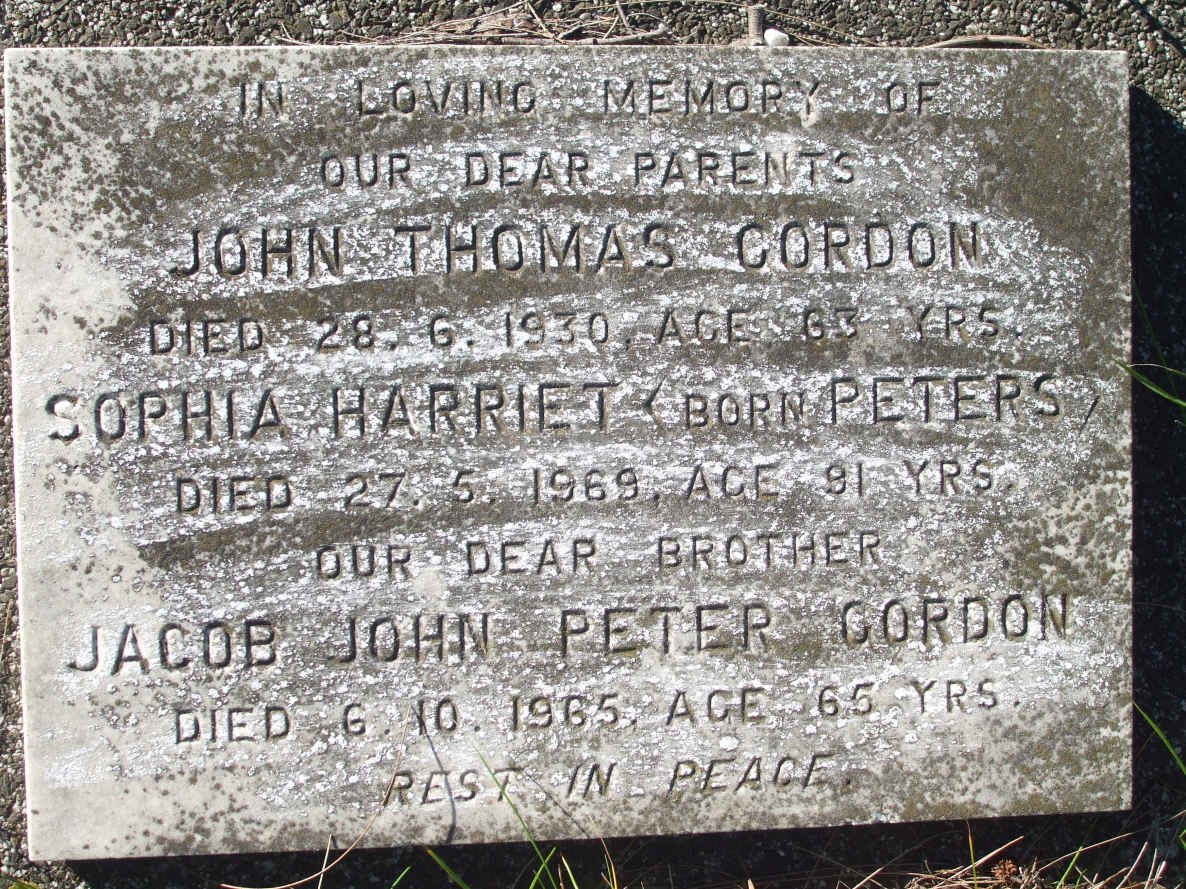 CORDON John Thomas -1930 &amp; Sophia Harriet PETERS -1969 :: CORDON John Peter -1965 