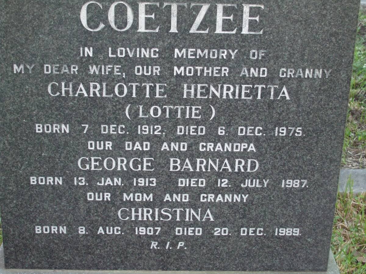 COETZEE George Barnard 1913-1987 &amp; Charlotte Henrietta 1912-1975 :: ? Christina 1907-1989