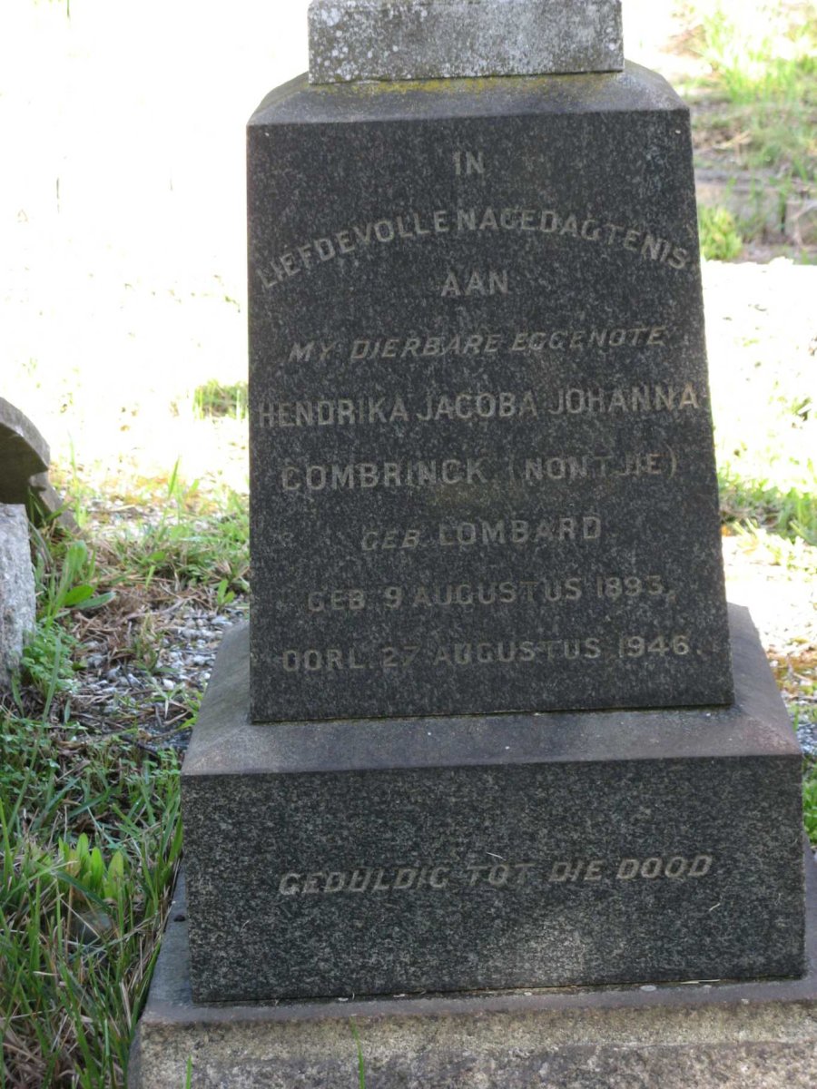COMBRINCK Hendrika Jacoba Johanna nee LOMBARD 1893-1946