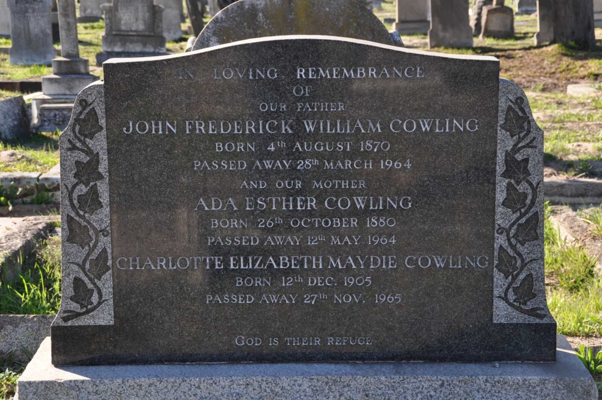 COWLING John Frederick William 1870-1964 &amp; Ada Esther 1880-1964 :: COWLING Charlotte Elizabeth Maydie 1905-1965
