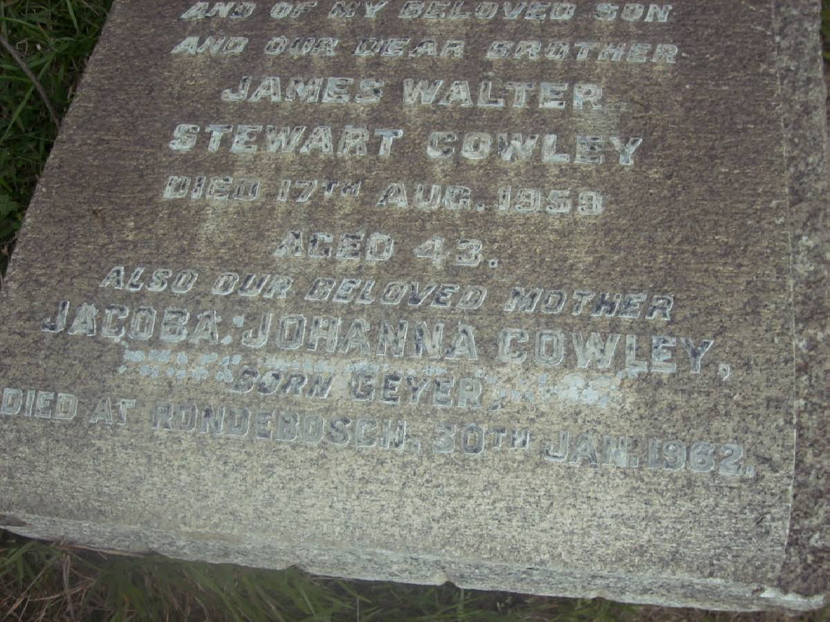 COWLEY James Walter Stewart - 1950 :: COWLEY Jacoba Johanna nee GEYER -1963