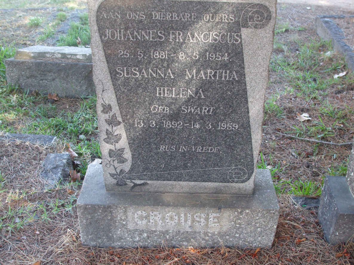 CROUSE Johannes Franciscus 1881-1954 &amp; Susanna Martha Helena SWART 1892-1959