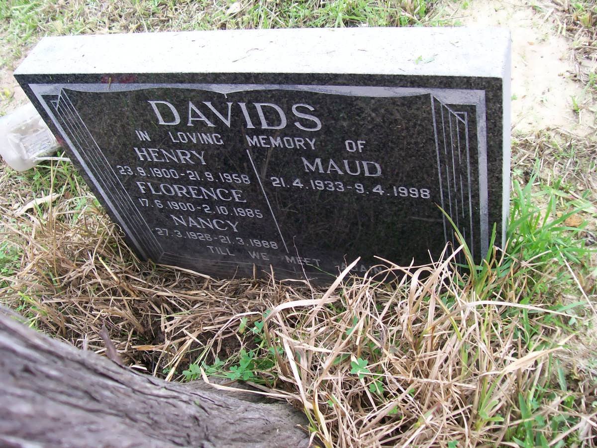 DAVIDS Henry 1900-1958 &amp; Florence 1900-1985 :: DAVIDS Nancy 1928-1988 :: DAVIDS Maud 1933-1998