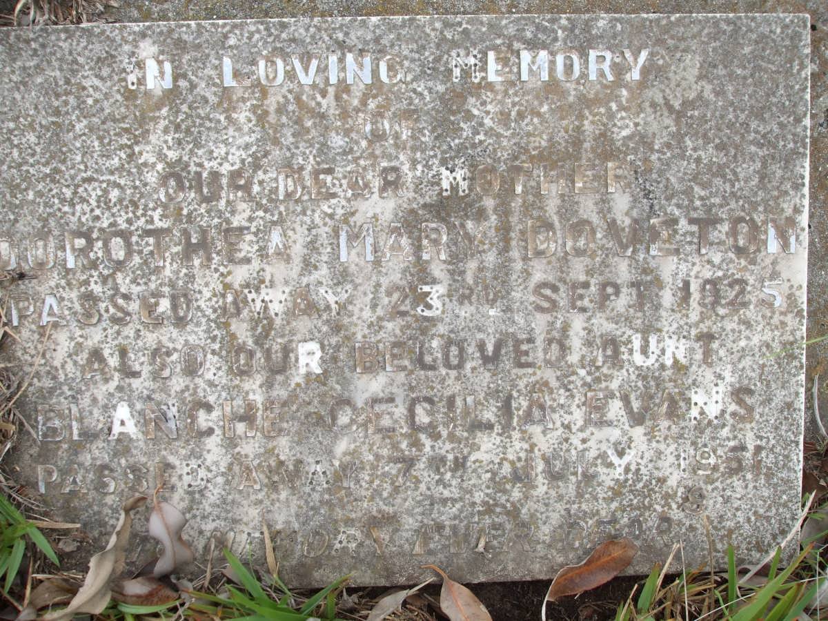 DOVETON Dorothea Mary -1925 :: EVANS Blanche Cecilia -1951