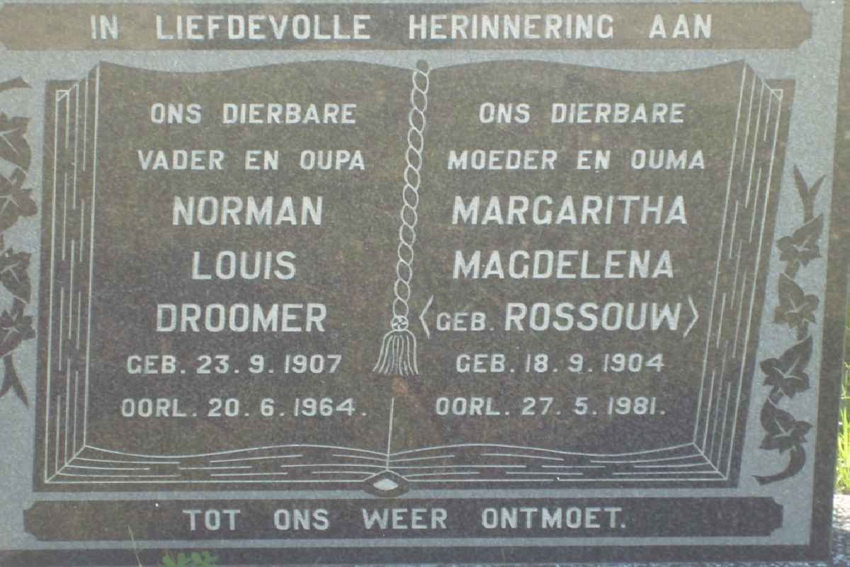 DROOMER Norman Louis 1907-1964 &amp; Margaritha Magdelena ROSSOUW 1904-1981
