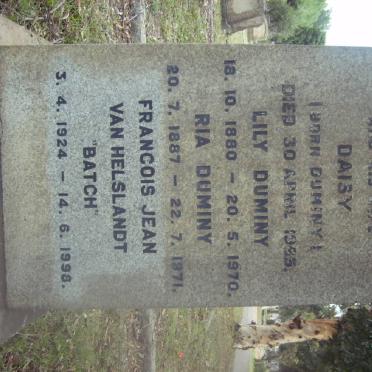 DUMINY Ria 1887-1971 :: SHORT Oliver -1943 &amp; Daisy DUMINY -1965 :: DUMINY Lily 1880-1970
