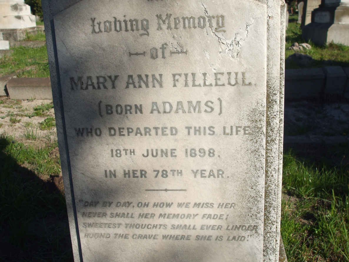 FILLEUL Mary Ann nee ADAMS -1898 