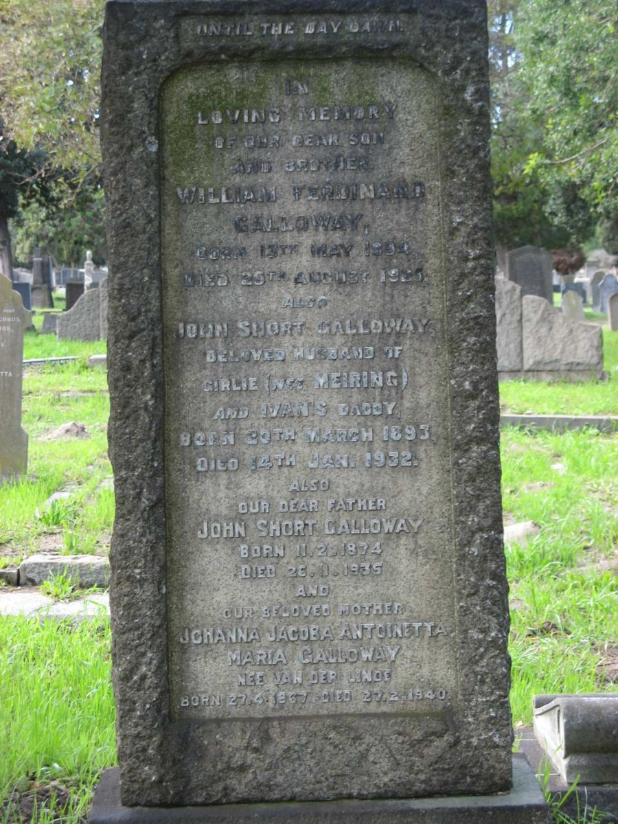 GALLOWAY John Short 1874-1935 &amp; Johanna Jacoba Antoinetta Maria VAN DER LINDE 1867-1940