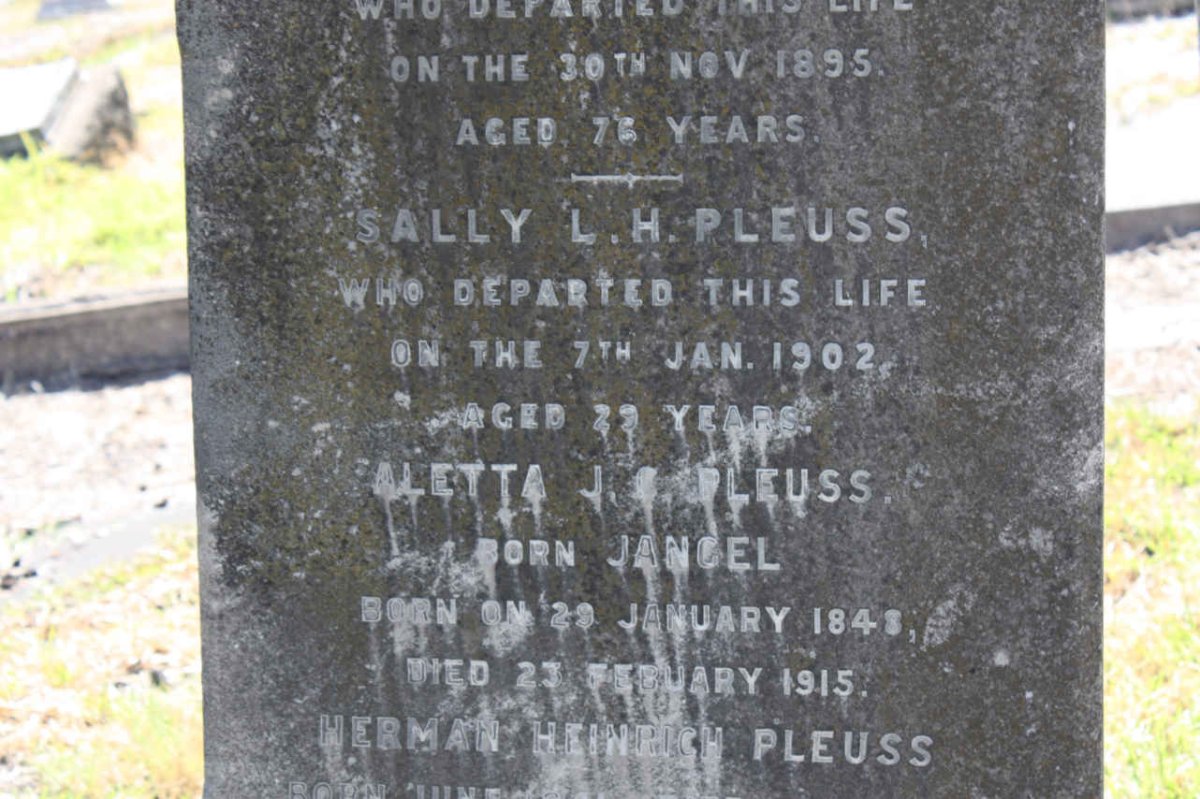 PLEUSS Sally L.H. -1902 :: PLEUSS Aletta J.S. nee JANGEL 