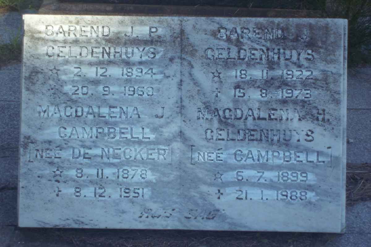 GELDENHUYS Barend J.P. 1894-1968 &amp; Magdalena J. Campbell DE NECKER 1878-1951