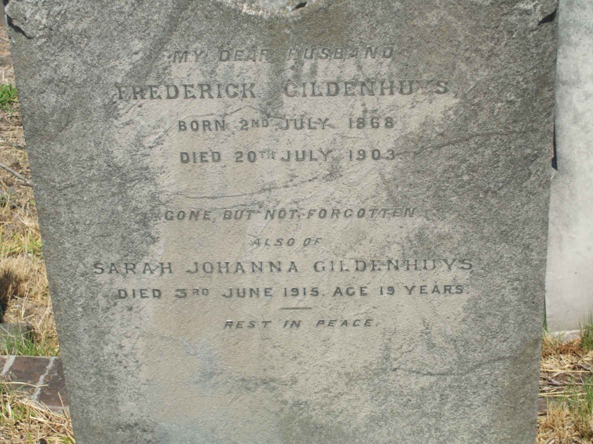 GILDENHUYS Frederick 1868-1903 :: GILDENHUYS Sarah Johanna -1915