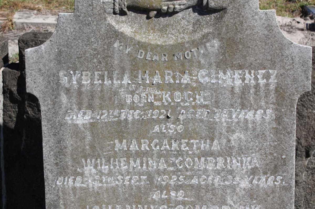 GIMENEZ Sybella Maria nee KOCH -1921 :: COMBRINK Margaretha Wilhelmina -1925
