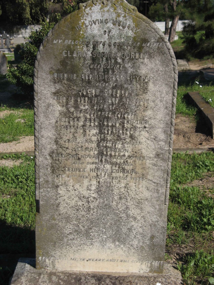 GORDON George Benjamin -1923 &amp; Clara Sophia DAVIDS -1916