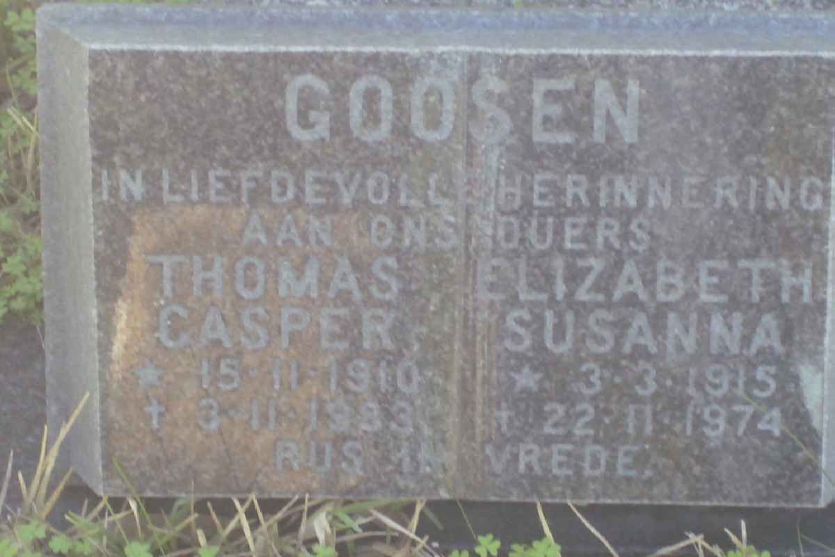 GOOSEN Thomas Casper 1910-1933 &amp; Elizabeth Susanna 1915-1974