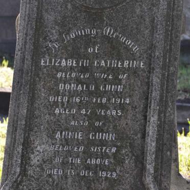 GUNN Elizabeth Catherine -1914 :: GUNN Annie -1929