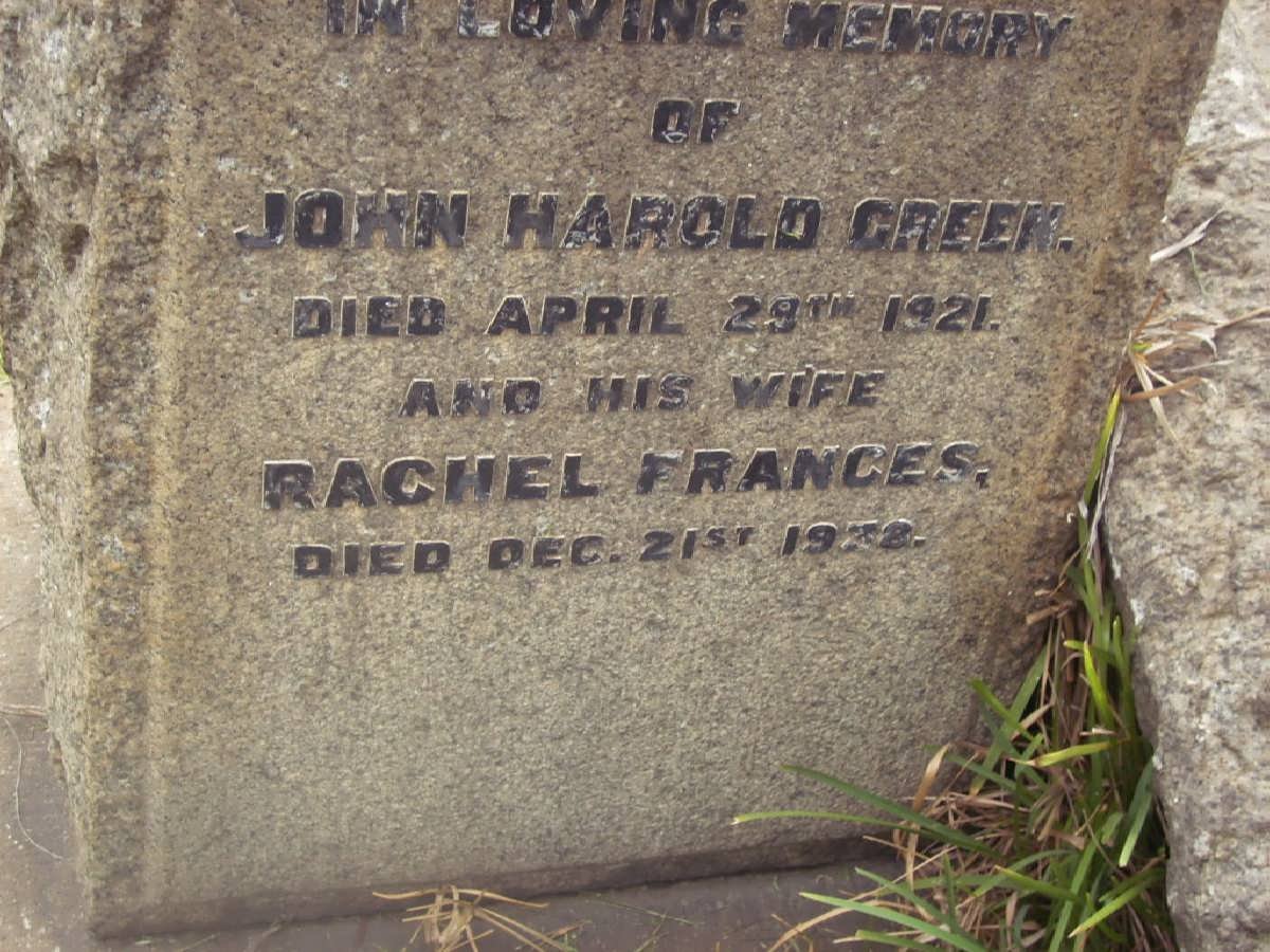 GREEN John Harold -1921 &amp; Rachel Frances -1932