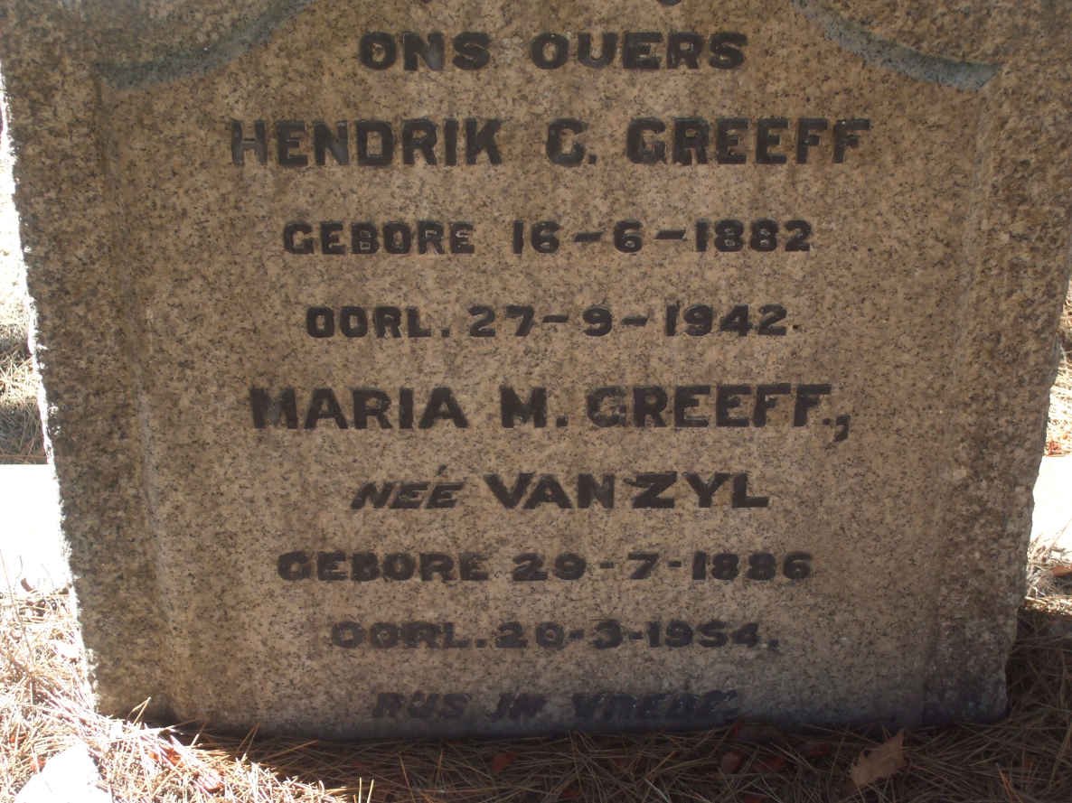 GREEFF Hendrik C. 1882-1942 &amp; Maria M. VAN ZYL 1886-1954