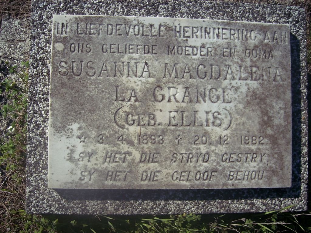 GRANGE Susanna Magdalena, la nee ELLIS 1893-1982