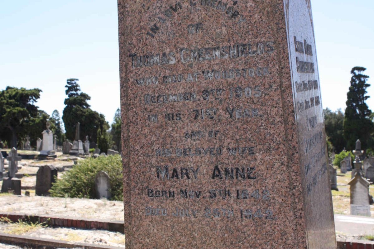 GREENSHIELDS Thomas -1905 &amp; Mary Anne 1842-1942