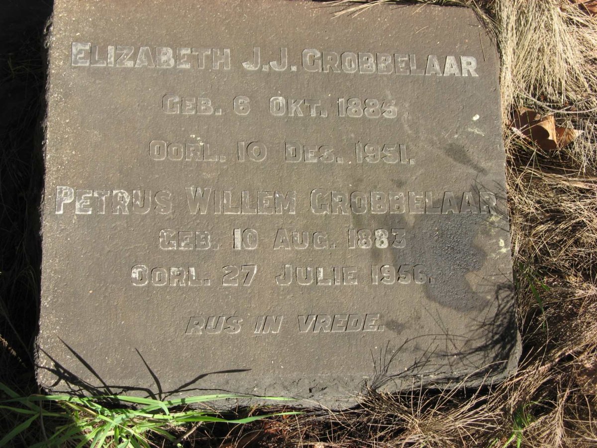 GROBBELAAR Petrus Willem 1883-1956 &amp; Elizabeth J.J. 1885-1951