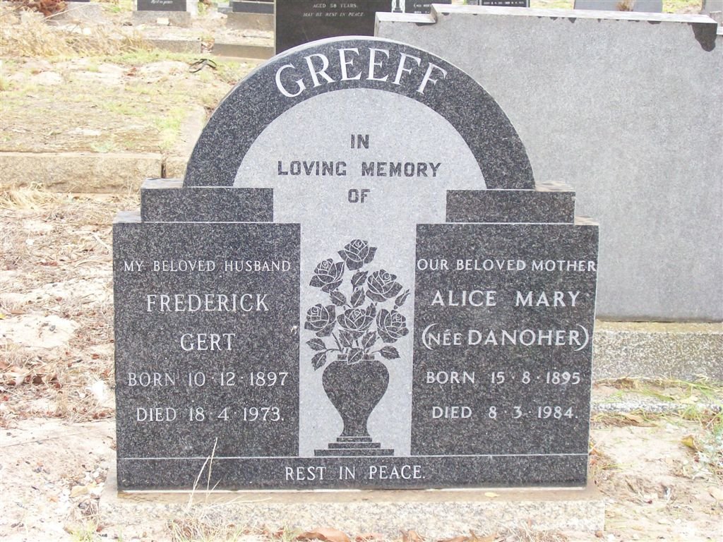 GREEFF Frederick Gert 1897-1973 &amp; Alice Mary DANOHER 1895-1984
