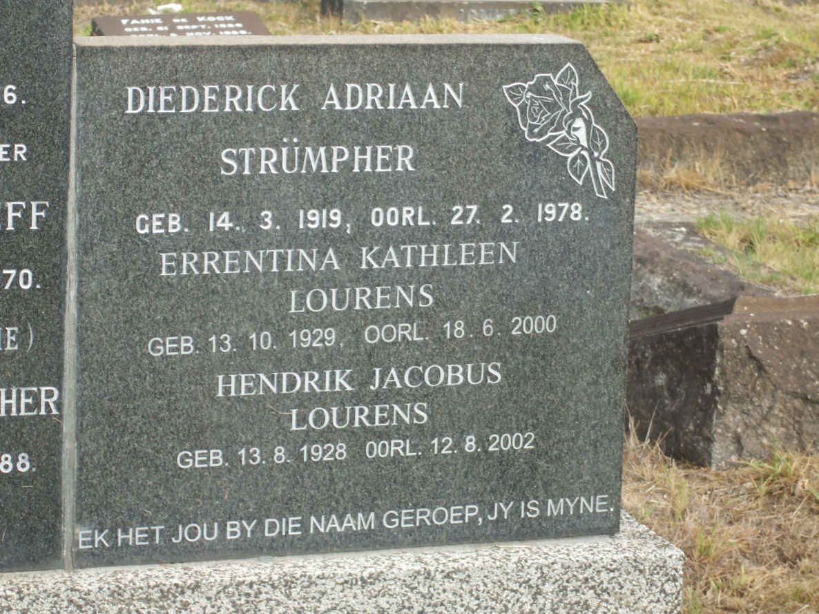 STRÜMPHER Diederick Adriaan 1919-1978 :: LOURENS Errentina Kathleen 1929-2000 :: LOURENS Hendrik Jacobus 1928-2002
