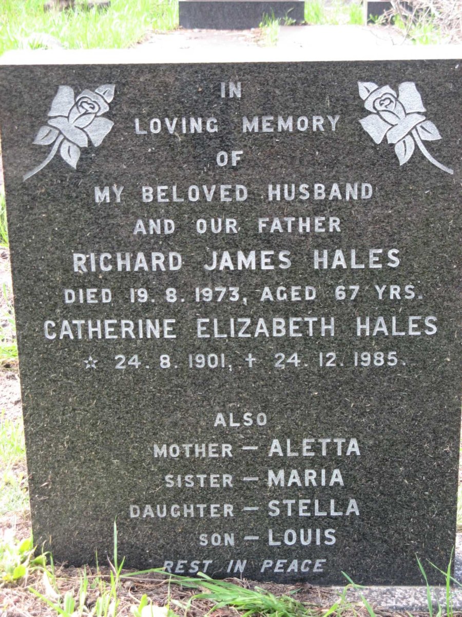 HALES Richard James -1973 &amp; Catherine Elizabeth 1901-1985