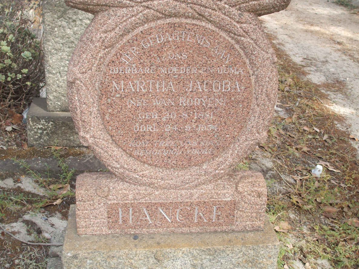 HANCKE Martha Jacoba nee VAN ROOYEN  1881-1951