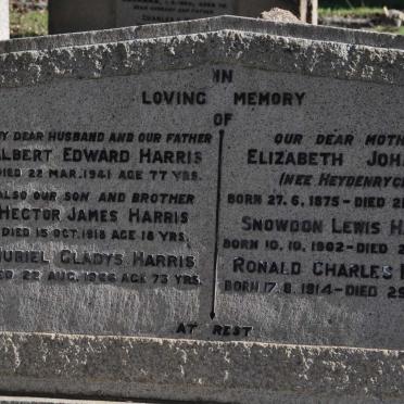 HARRIS Albert Edward -1941 &amp; Elizabeth Johanna HEYDENRYCH 1875-1963 :: HARRIS Hector James -1918