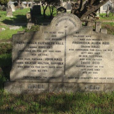 HALL John -1932 &amp; Petronella Elizabeth PHISTER -1920 :: REID David -1982 &amp; Fredricka Alida HALL -1963