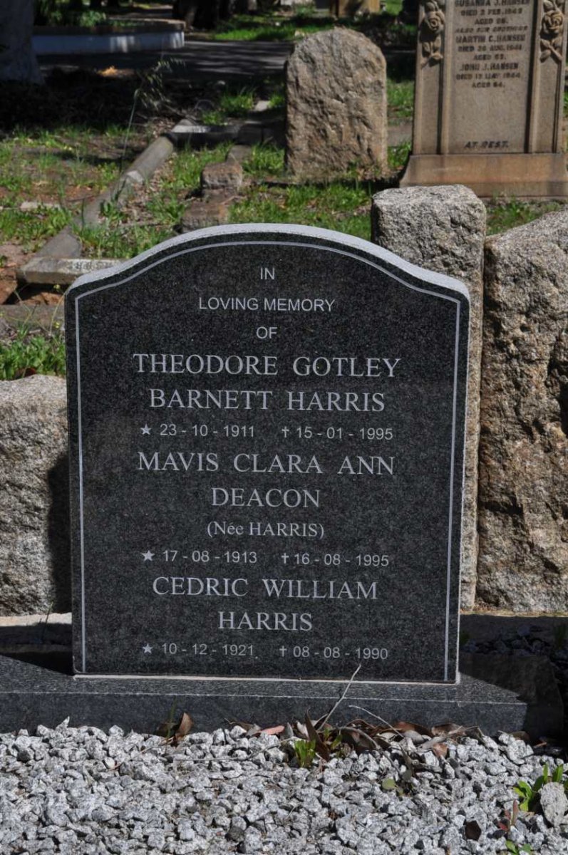 HARRIS Theodore Gotley Barnett 1911-1995 :: DEACON Mavis Clara Ann nee HARRIS 1913-1995 :: HARRIS Cedric William 1921-1990