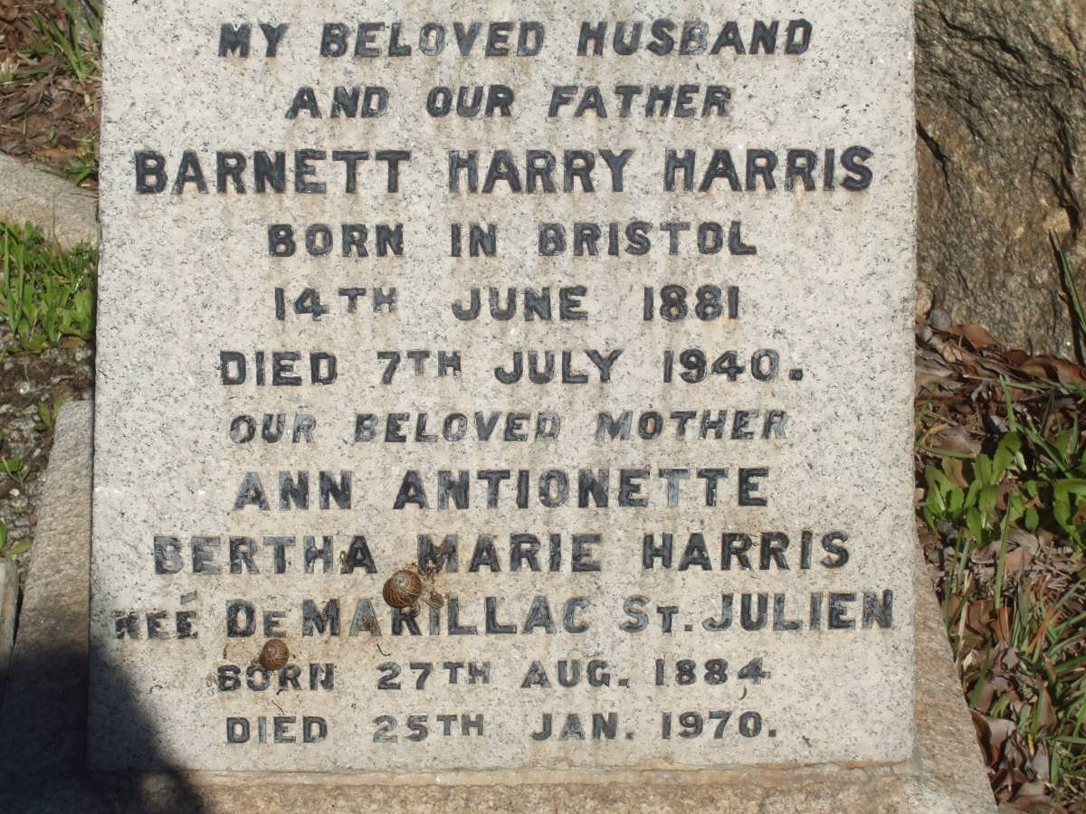 HARRIS Barnett Harry 1881-1940 &amp; Ann Antionette Bertha Marie DE MARILLAC ST. JULIEN 1884-1970
