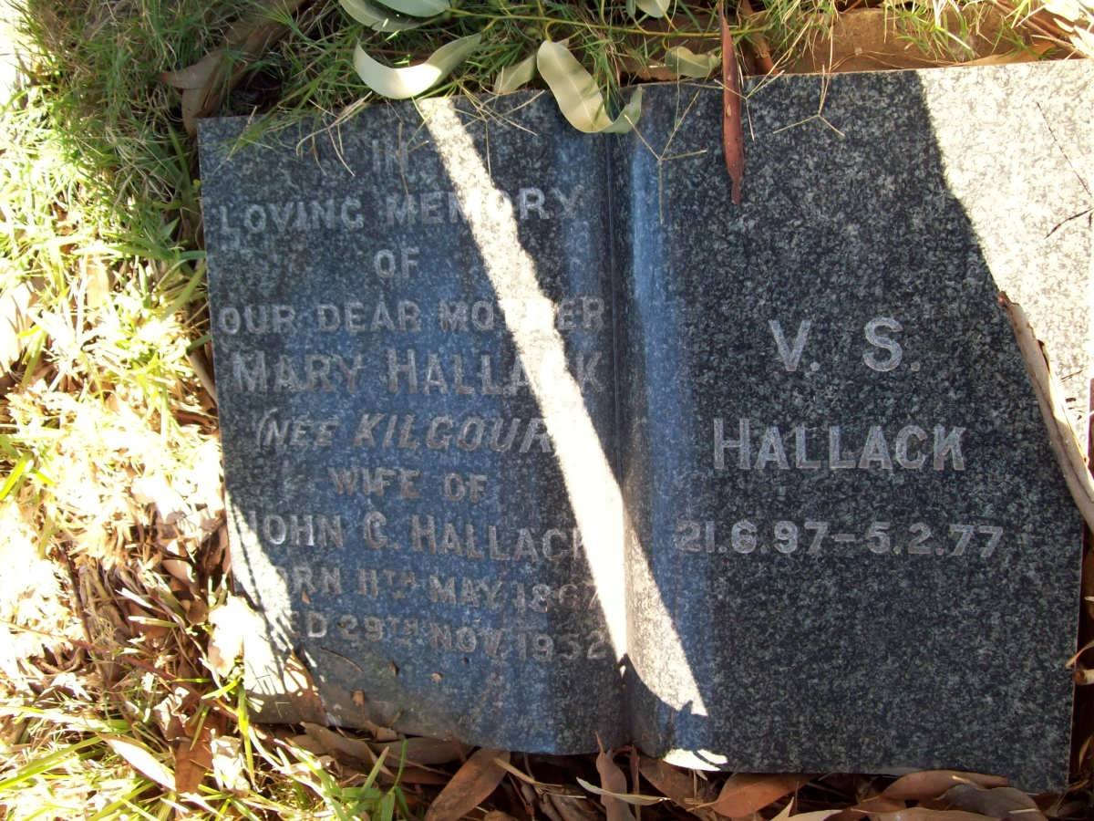 HALLACK Mary nee KILGOUR 1867-1952 :: HALLACK V.S. 1897-1977