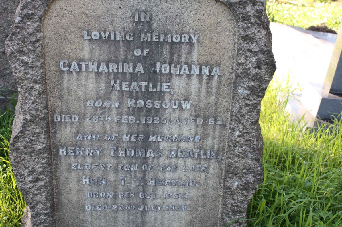 HEATLIE Henry Thomas 1857-1938 &amp; Catharina Johanna nee ROSSOUW -1925