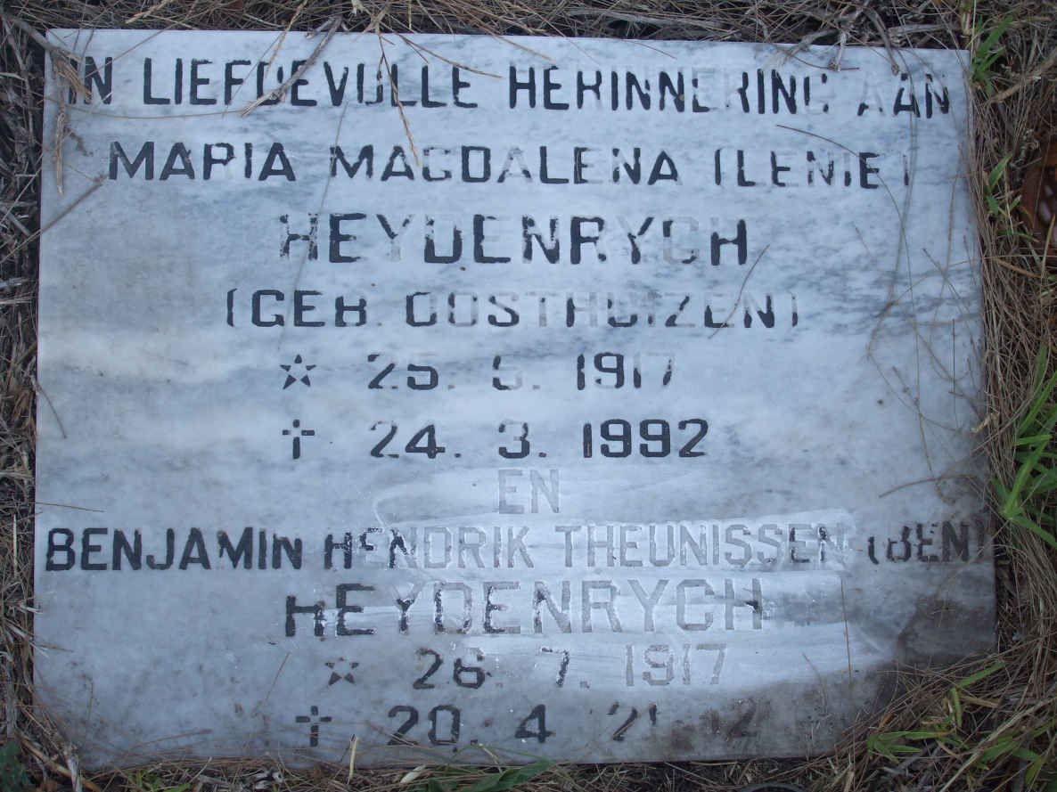 HEYDENRYCH Benjamin Hendrik Theunissen 1917-2002 &amp; Maria Magdalena OOSTHUIZEN 1917-1992