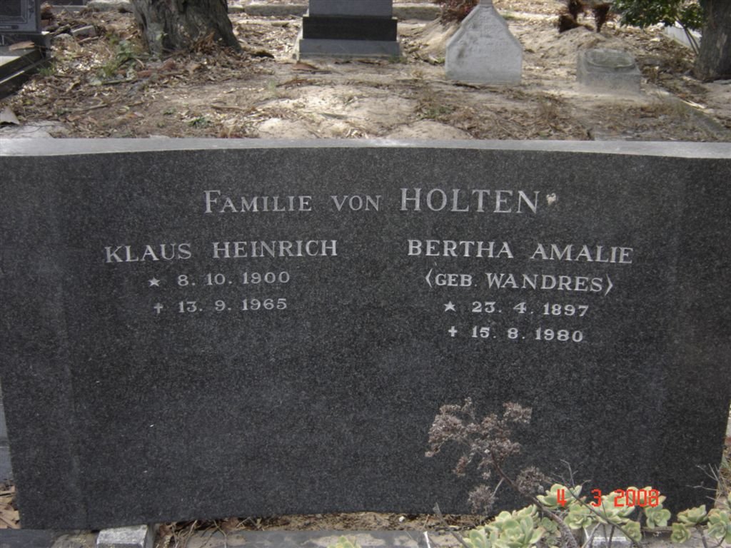 HOLTEN Klaus Heinrich, von 1900-1965 &amp; Bertha Amalie WANDRES 1897-1980