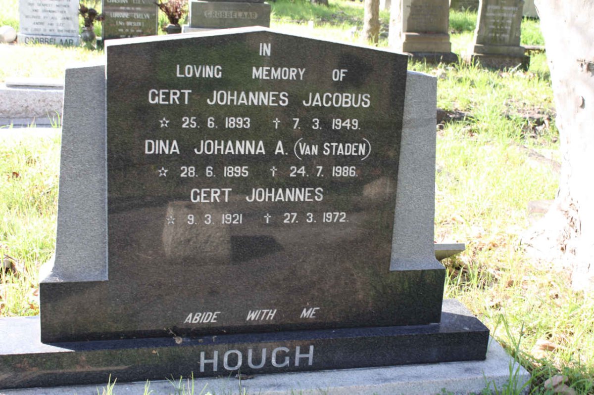 HOUGH Gert Johannes Jacobus 1893-1949 &amp; Dina Johanna A. VAN STADEN 1895-1986 :: HOUGH Gert Johannes 1921-1972