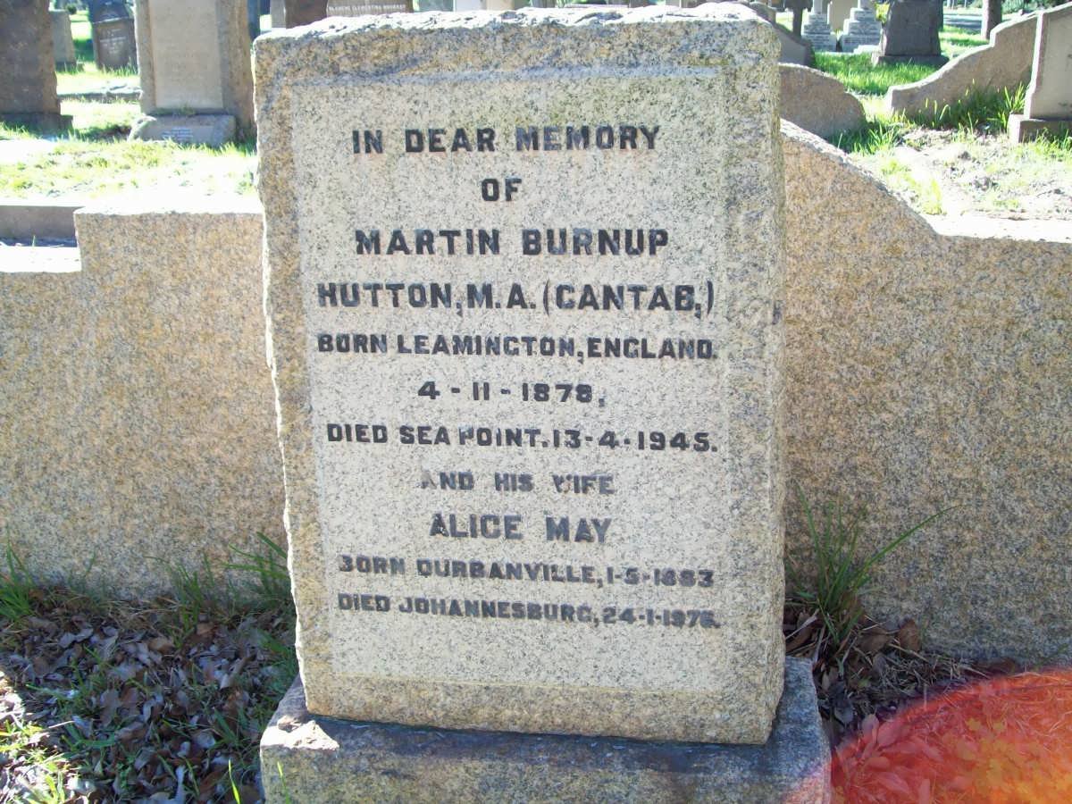 HUTTON Martin Burnup 1878-1945 &amp; Alice May 1883-1976